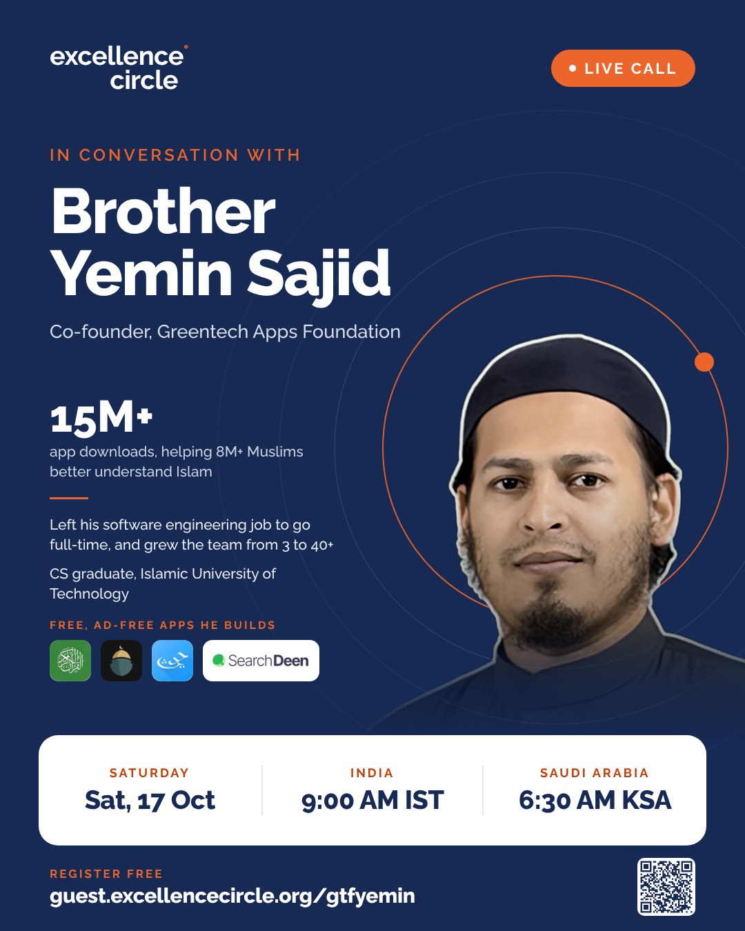 Poster: live call with Brother Yemin Sajid